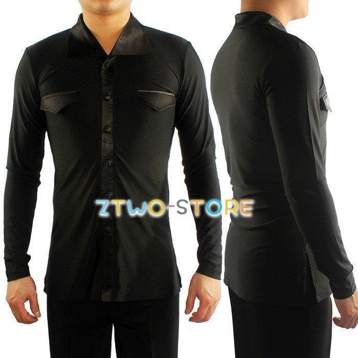 男性社交ダンス衣装 ブラック 4colors 競技用 ラテンダンスシャツ