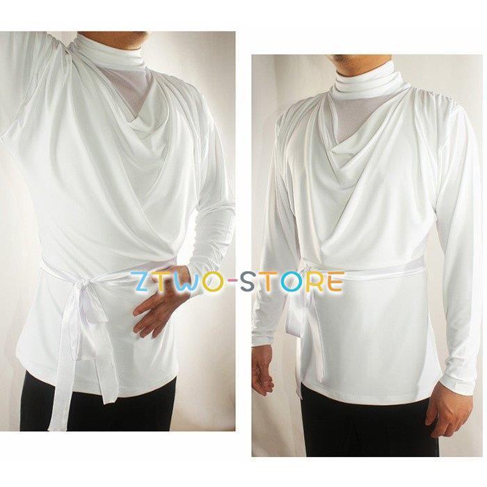 男性社交ダンス衣装 トップス ホワイト 競技用 ダンスウェア 練習着