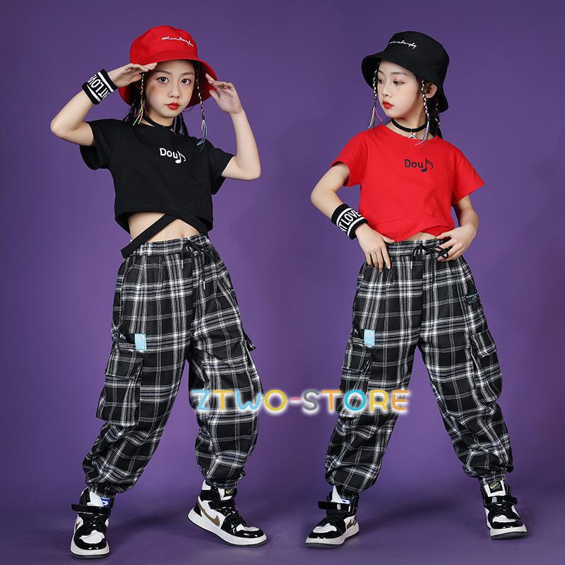 キッズダンス衣装 チェック柄 へそ出し スカート パンツ 女の子 ヒップ 