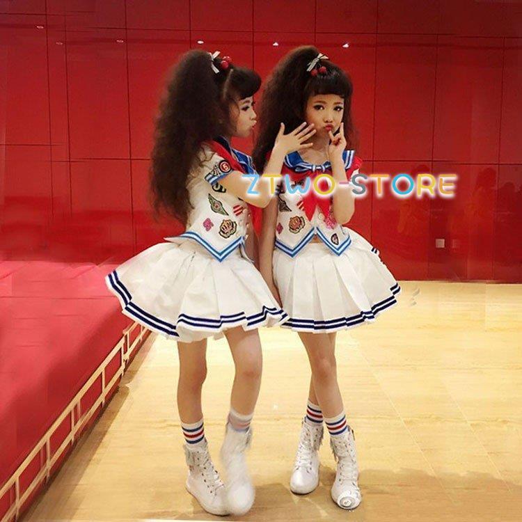 キッズ ダンス衣装 チアガール セットアップ 海軍風 コスプレ