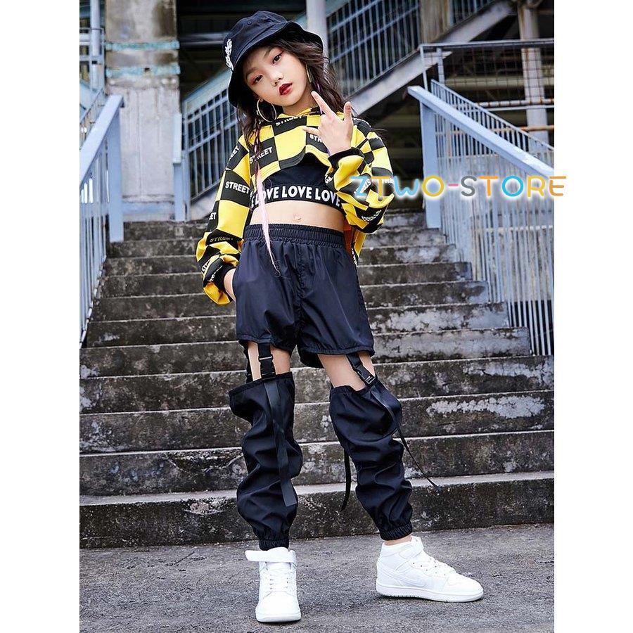 キッズ ダンス衣装 ヒップホップ セットアップ HIPHOP チェック柄 長袖