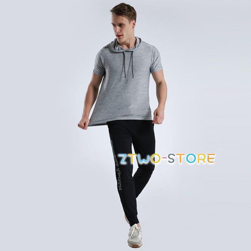 フィットネスウェア ランニングウェア メンズ 速乾 半袖 フード付き T