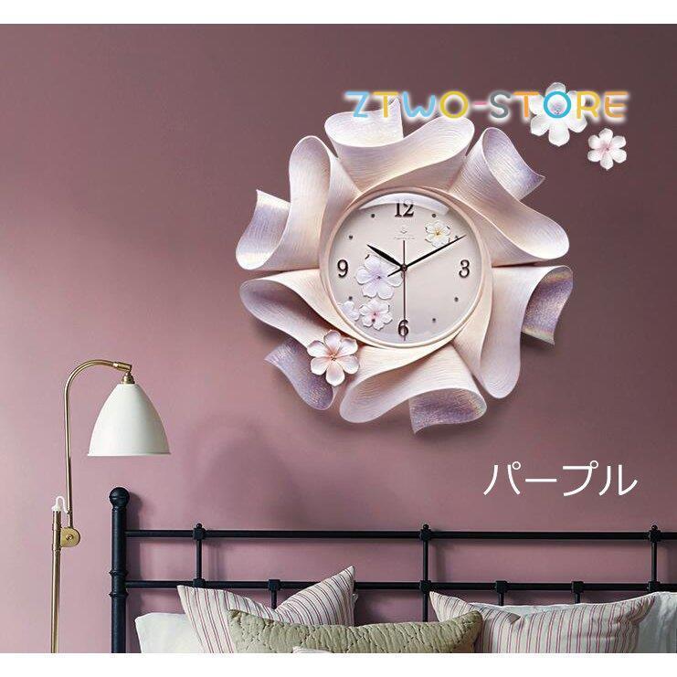 祝い 壁掛け時計 陶 可愛い 新居 花型 パープル 時計 クロック