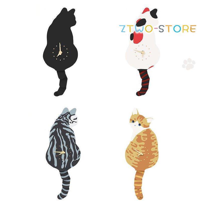 猫型 振りしっぽ 掛け時計 可愛い 北欧風 非電波 見やすい クロック