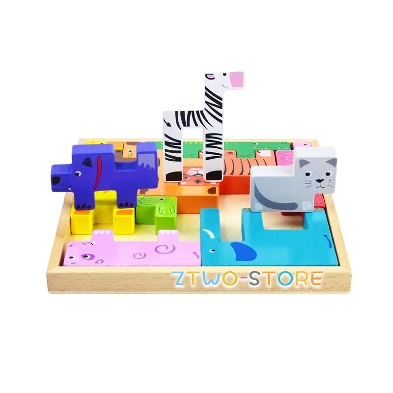 アニマルテトリス 動物積み木 知育玩具 木製パズル 木製テトリス 動物