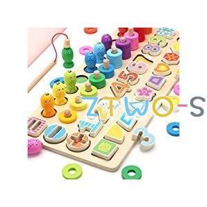 木製パズル 5in1 数字認知 色の認識 形の認知 立体パズル 釣りおもちゃ
