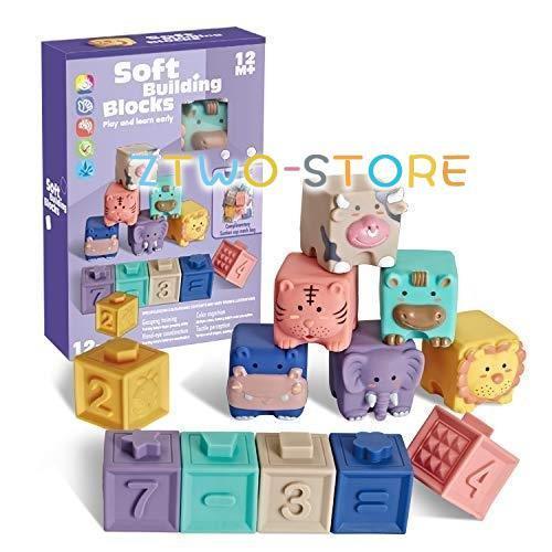 やわらかい積み木 動物 数字＆型はめ セット 音が出る 幼児 積み木