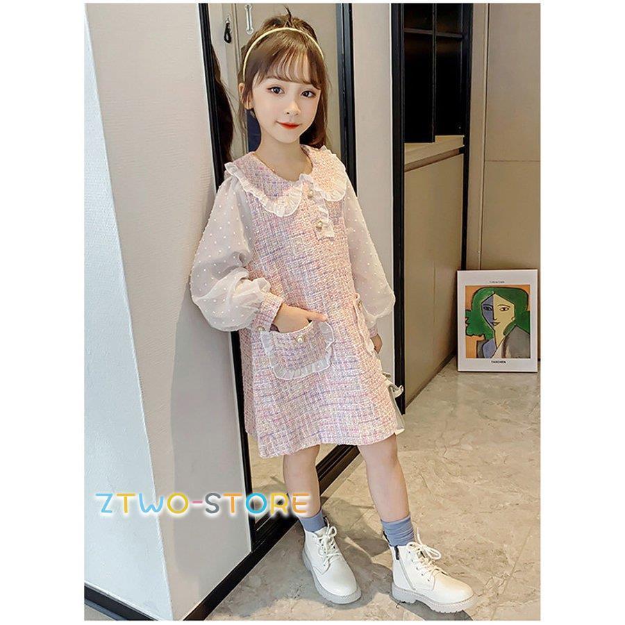 ワンピース フォーマル  発表会 日常服 ドレス 長袖入学式 子供 ドレス 女の子 韓国風 レイヤード風 ジュニア キッズ 卒園式 ドレス ピアノ 発表会 レース | ブランド登録なし | 12