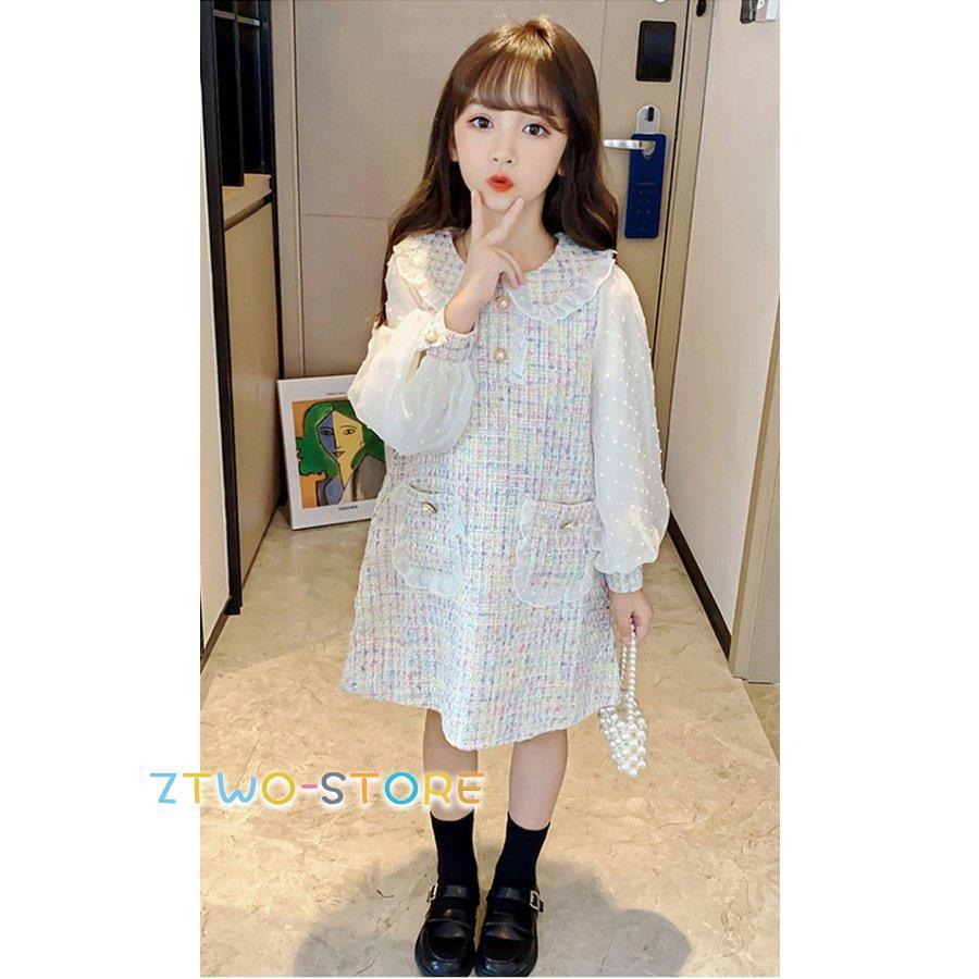 ワンピース フォーマル  発表会 日常服 ドレス 長袖入学式 子供 ドレス 女の子 韓国風 レイヤード風 ジュニア キッズ 卒園式 ドレス ピアノ 発表会 レース | ブランド登録なし | 03