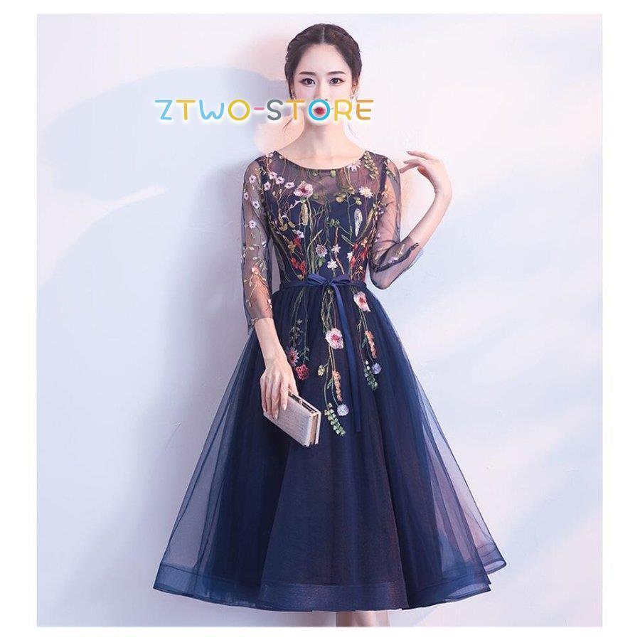 袖あり 刺繍 ミモレドレス パーティードレス 10代 20代 30代40代 A