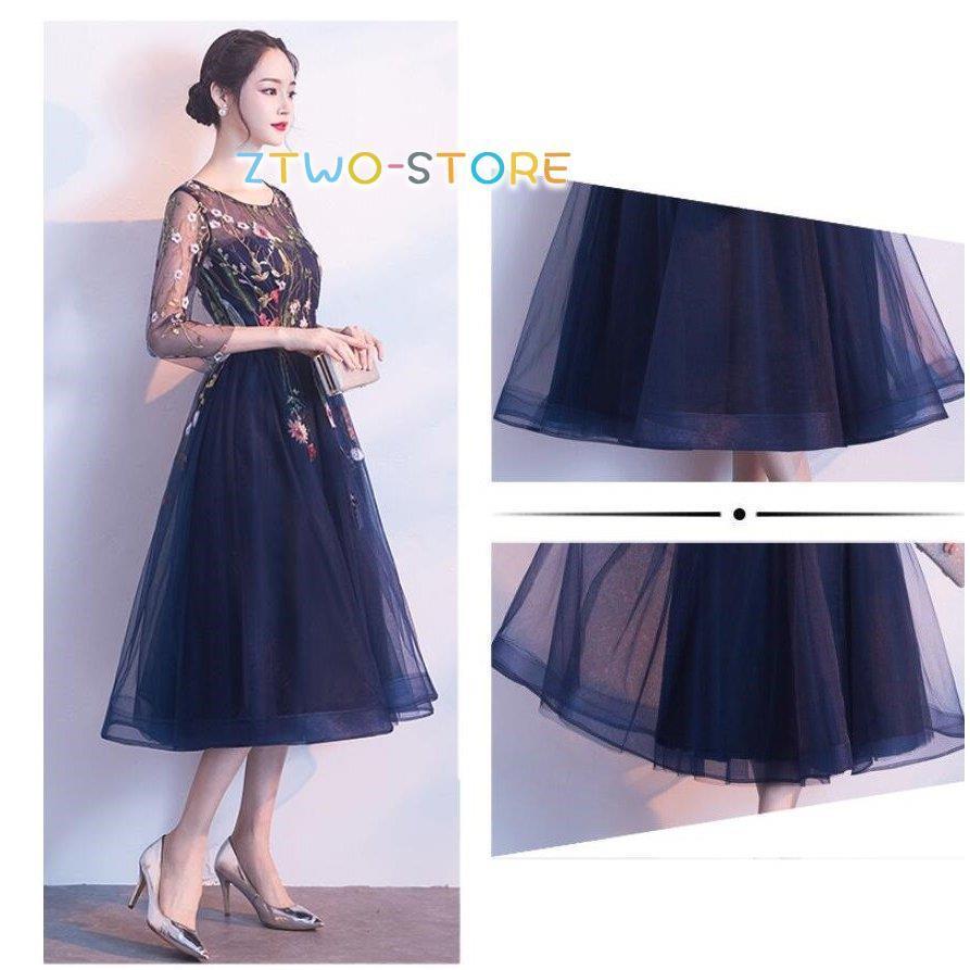 袖あり 刺繍 ミモレドレス パーティードレス 10代 20代 30代40代 A