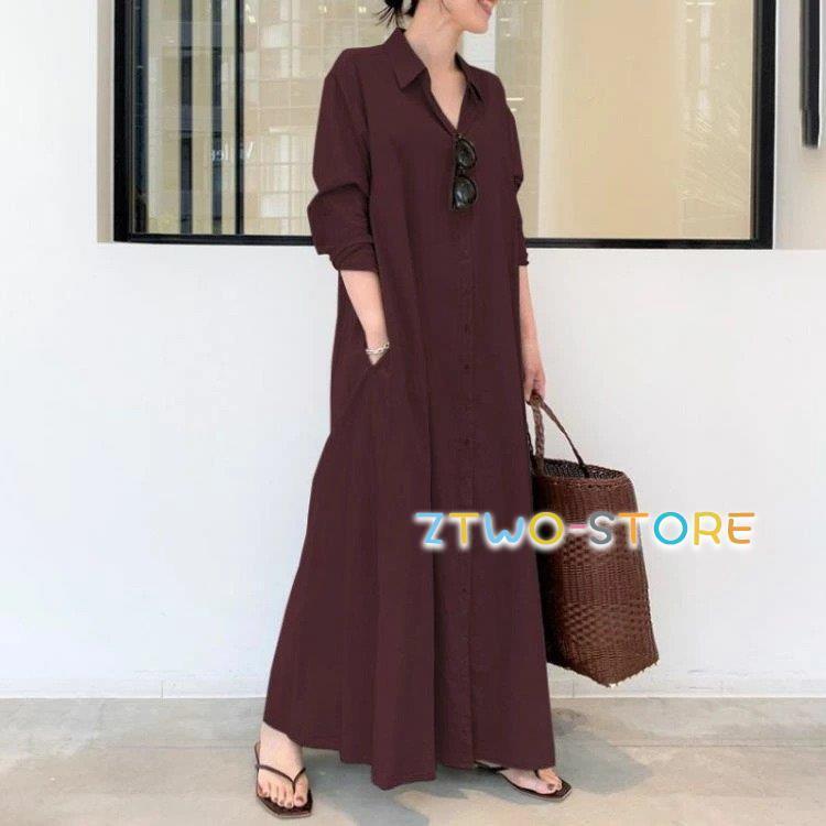 シャツワンピース ロング 長袖 レディース ワンピース シャツ 春