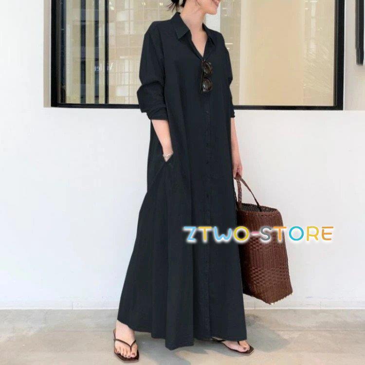 大きいサイズ レディース ロング　ワンピース　シャツ　ブルー春 秋冬 新品 長袖 シャツワンピース ロング 長袖 レディース ワンピース シャツ 春