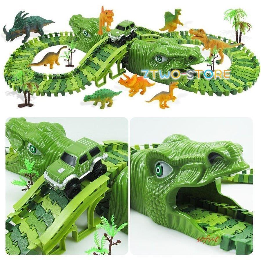 緑のキャラクターおもちゃ 恐竜 レーストラック ブロック 153ピース レール 知育玩具