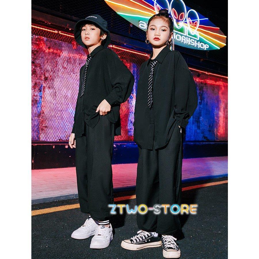 キッズダンス衣装 セットアップ ヒップホップ 無地シャツ 大きめ 黒 白