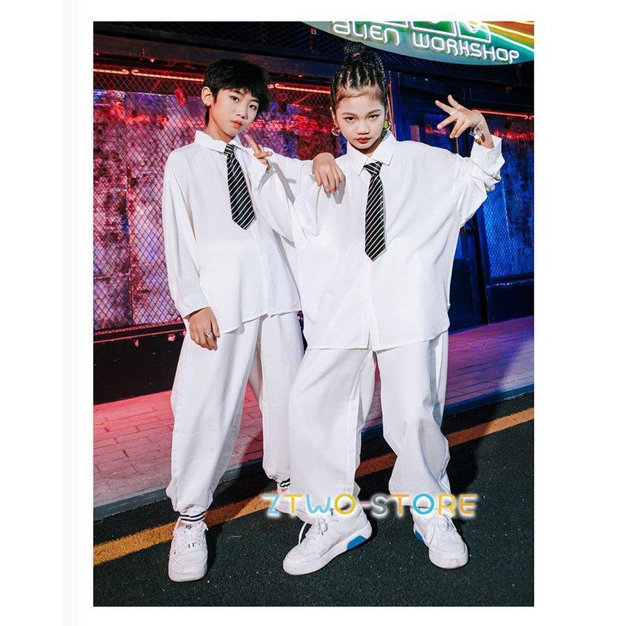 キッズダンス衣装 セットアップ ヒップホップ 無地シャツ 大きめ