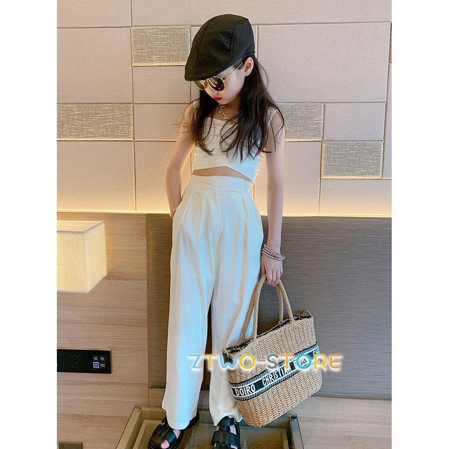 キッズダンス衣装 セットアップ へそ出し タンクトップス 白パンツ