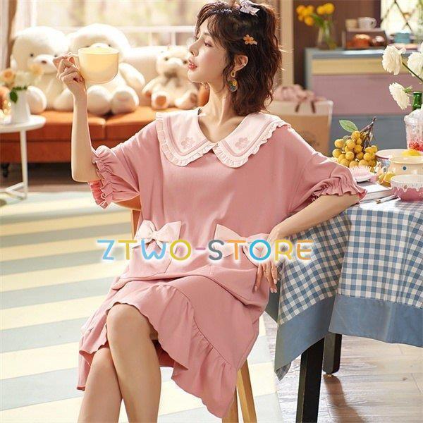 ルームウェア レディース パジャマ かわいい ワンピース リボン 夏 可愛い 部屋着 コットン 大人 体型カバー やわらか 涼しい Ztwo0501 Xj29 Z2ストア 通販 Yahoo ショッピング