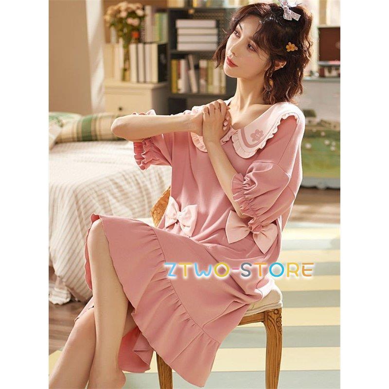 ルームウェア レディース パジャマ かわいい ワンピース リボン 夏 可愛い 部屋着 コットン 大人 体型カバー やわらか 涼しい Ztwo0501 Xj29 Z2ストア 通販 Yahoo ショッピング