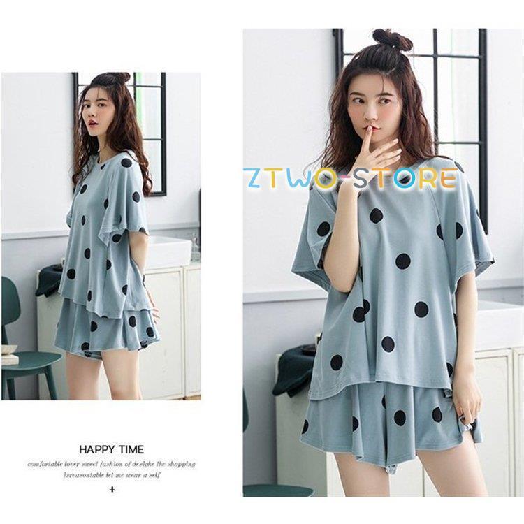 パジャマ ルームウェア レディース 春 夏 半袖 パジャマ ドット柄 綿 パジャマ セットアップ 部屋着 寝巻き ランジェリー オシャレ ゆったり 2点セット 寝間着 パジャマ レディース 夏 ルームウェア 女性 可愛い 部屋着
