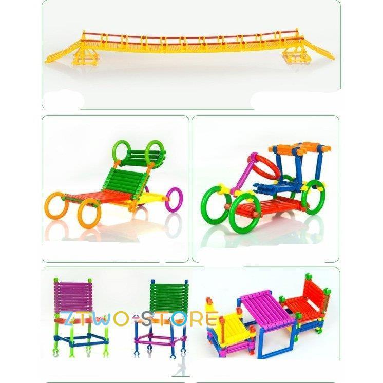 カラフル木製知育玩具セット 限定知育玩具 カラフルスティック 棒状積み木 3D 組立 ブロック 800g