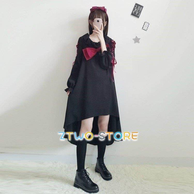 ゆめかわいい ゴシック 黒 赤ゴスロリ ワンピース ロリータ 森ガール