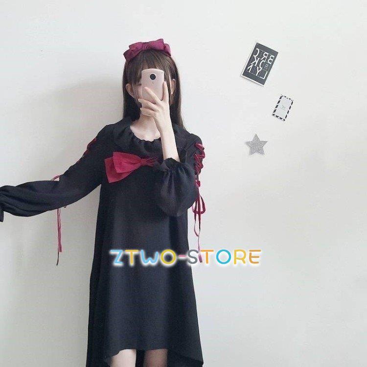 ゆめかわいい ゴシック 黒 赤ゴスロリ ワンピース ロリータ 森ガール