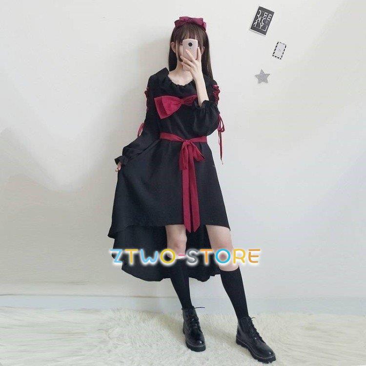 ゆめかわいい ゴシック 黒 赤ゴスロリ ワンピース ロリータ 森ガール  