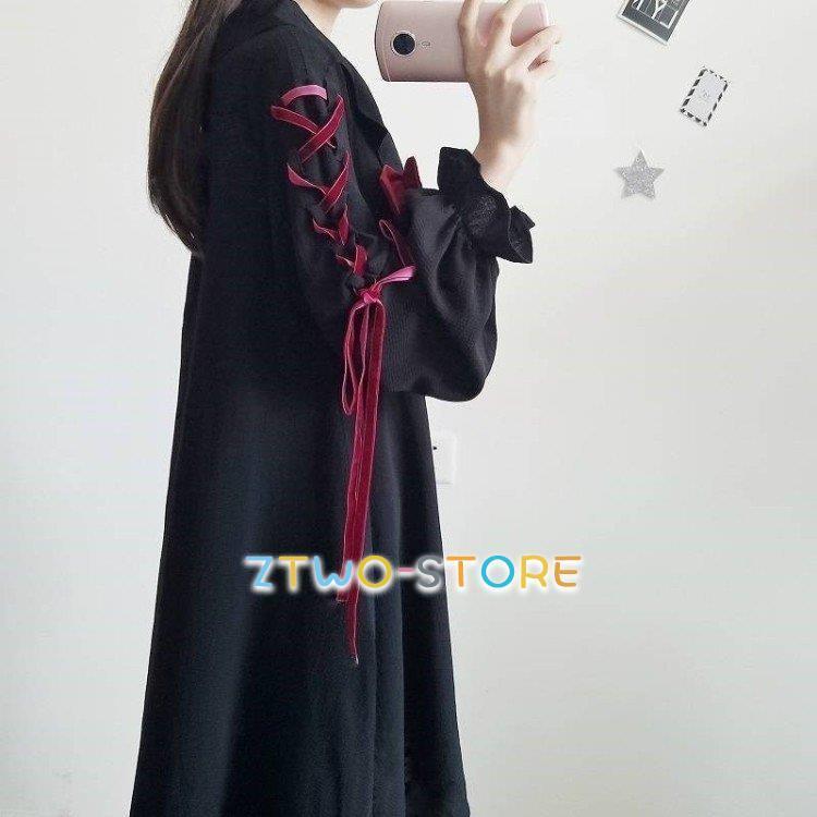 ゆめかわいい ゴシック 黒 赤ゴスロリ ワンピース ロリータ 森ガール  