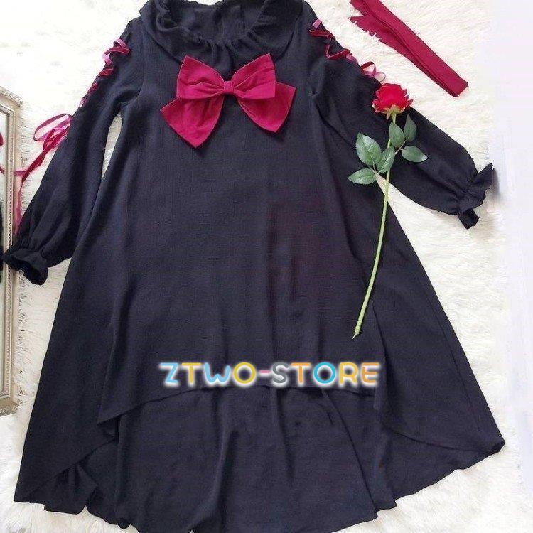 ゆめかわいい ゴシック 黒 赤ゴスロリ ワンピース ロリータ 森ガール  