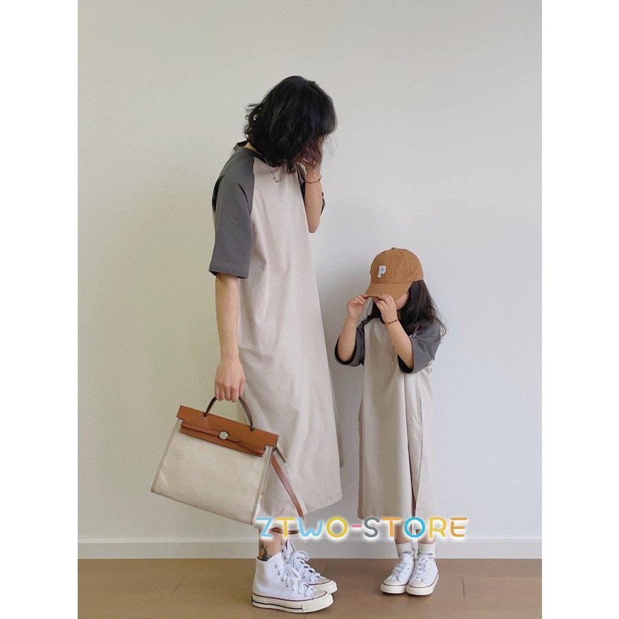 親子ペアルック ワンピース シャツワンピ ロング丈 ママとお揃い 綿100 