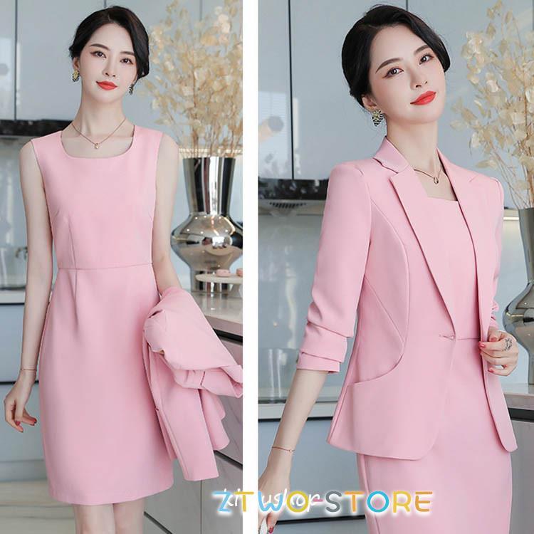 スーツセット レディース 春 30代40代 フォーマル 長袖 2点セット スーツジャケットワンピース カジュアル おしゃれ 新作 5カラー スーツ ワンピーススーツ レディース 2点セット 春 秋 通勤 OL