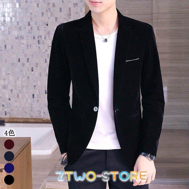 黒 テーラードジャケット メンズ ベロア ベルベット 高級 ブレザー