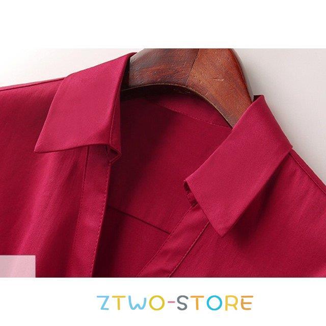 赤 ワンピース 長袖 秋 シャツワンピース レッド 30代 40代