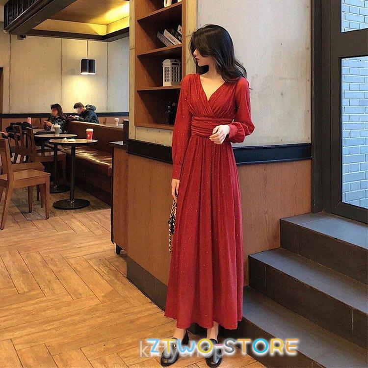 マキシ丈ワンピース ピンク 長袖 Vネック 20代 ロングワンピース マキシ丈ワンピース ピンク 長袖 Vネック 20代 ロングワンピース