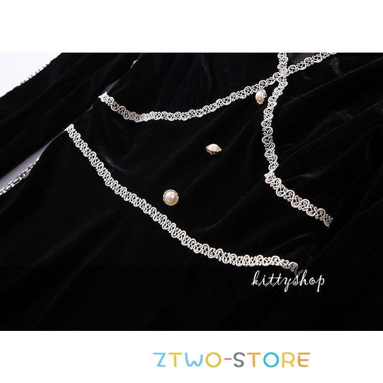 ブラックベルベットロングワンピース 黒 ワンピース レディース ベロア ベルベット ロングワンピース レース