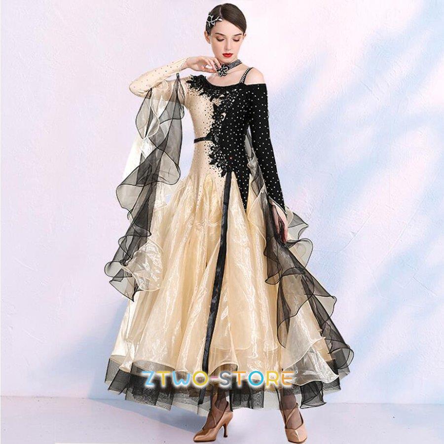 社交ダンス衣装  ワンピース モダンダンス　ワルツ専用ドレス レッスン着  ルンバ サンバ 練習競技着デモ用 スタンダード発表会用演出服｜Z2ストア