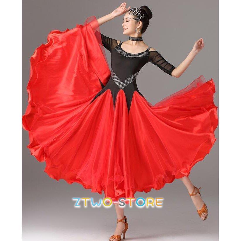 練習着 社交ダンス ドレス ワンピース 大きい裾 モダン ラテン ダンス