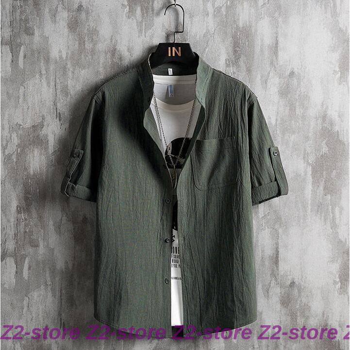 シャツ メンズ 7分袖シャツ 七分袖 無地 開襟シャツ 父の日 カジュアル