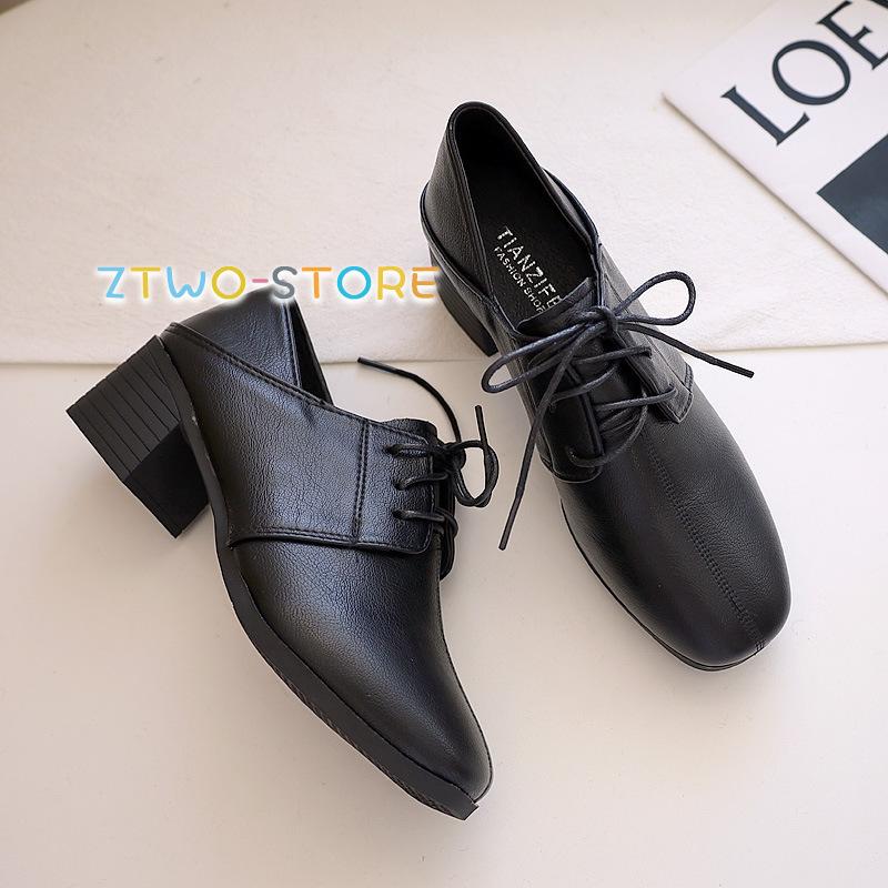 パンプス レディース 秋靴 レザーシューズ 太めヒール