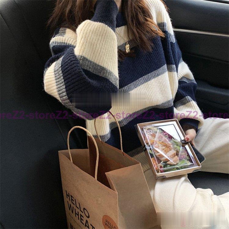 ニットトップス レディース 秋冬 40代 長袖 ニットトップス ボーダー柄セーター ショット丈ニットソー ゆったりプルオーバー 韓国風 オシャレ秋服 50.代 30代 | ブランド登録なし | 13