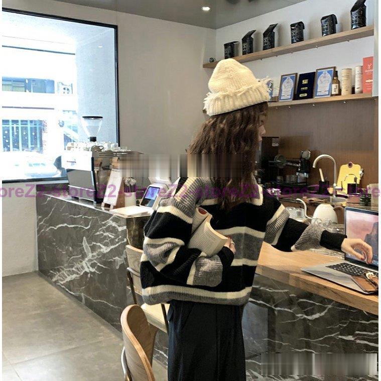 ニットトップス レディース 秋冬 40代 長袖 ニットトップス ボーダー柄セーター ショット丈ニットソー ゆったりプルオーバー 韓国風 オシャレ秋服 50.代 30代 | ブランド登録なし | 04