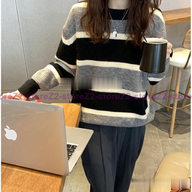 ニットトップス レディース 秋冬 40代 長袖 ニットトップス ボーダー柄セーター ショット丈ニットソー ゆったりプルオーバー 韓国風 オシャレ秋服 50.代 30代 | ブランド登録なし | 06