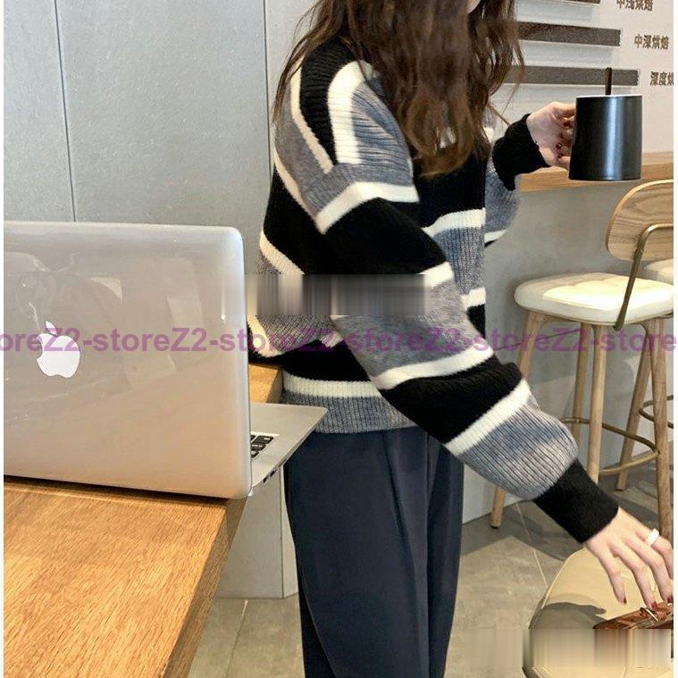 ニットトップス レディース 秋冬 40代 長袖 ニットトップス ボーダー柄セーター ショット丈ニットソー ゆったりプルオーバー 韓国風 オシャレ秋服 50.代 30代 | ブランド登録なし | 07