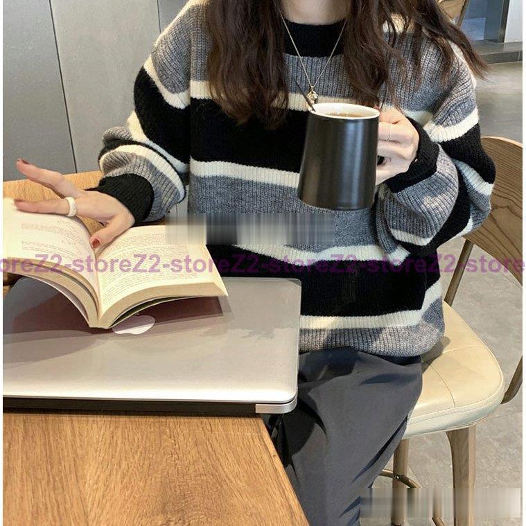 ニットトップス レディース 秋冬 40代 長袖 ニットトップス ボーダー柄セーター ショット丈ニットソー ゆったりプルオーバー 韓国風 オシャレ秋服 50.代 30代 | ブランド登録なし | 09