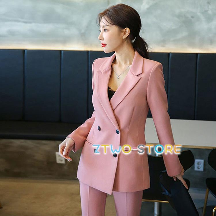 パンツスーツ レディース 2点セットパンツ黒スーツ 韓国風長袖