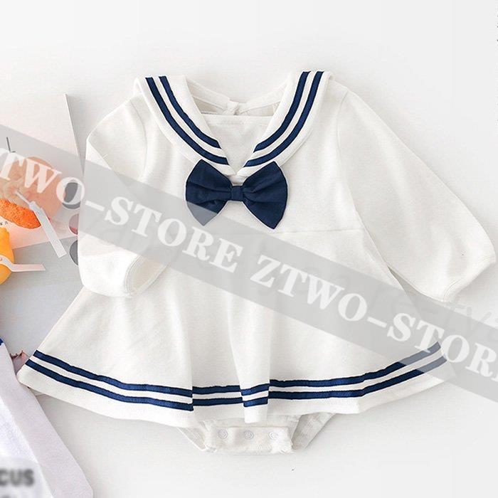 ベビー服ロンパース 女の子 新生児 赤ちゃん 綿 出産祝い誕生日 シンプル ホワイト ワンピース風 柔らかい おしゃれ かわいい 長袖 セーラ風 オールインワン春秋 | ブランド登録なし