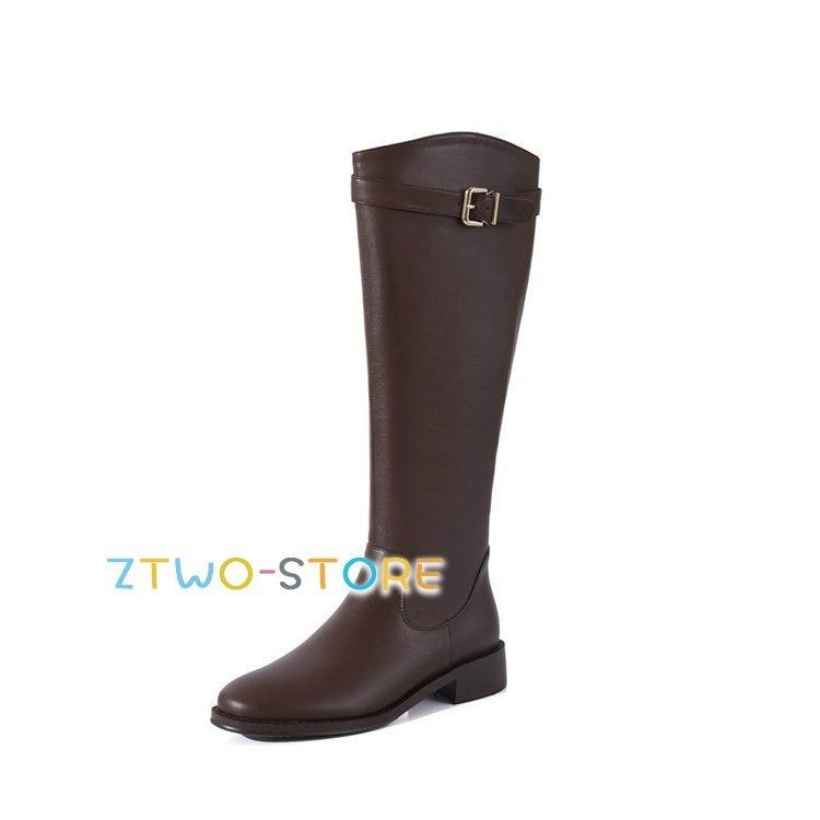 レザー本革MANAマナ ニーハイエンジニアロングブーツウェッジヒール36ブラウン BOOTS