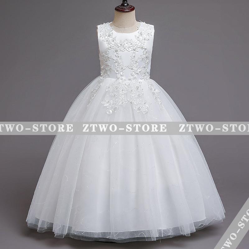 子供ドレス ピアノ発表会 ロング 結婚式 キッズ フォーマルドレス 袖なし ワンピース 子どもドレス ジュニアドレス 白 ホワイト  120 130 140 150 160 170 | ブランド登録なし | 14