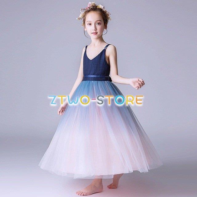 子供ドレス　女の子ドレス　子供フォーマルドレス　フラワーガール　ブルー　女の子ロングドレス　プリンセスドレス　ピアノ発表会ドレス　入園式　七五三祝い　 | ブランド登録なし | 01